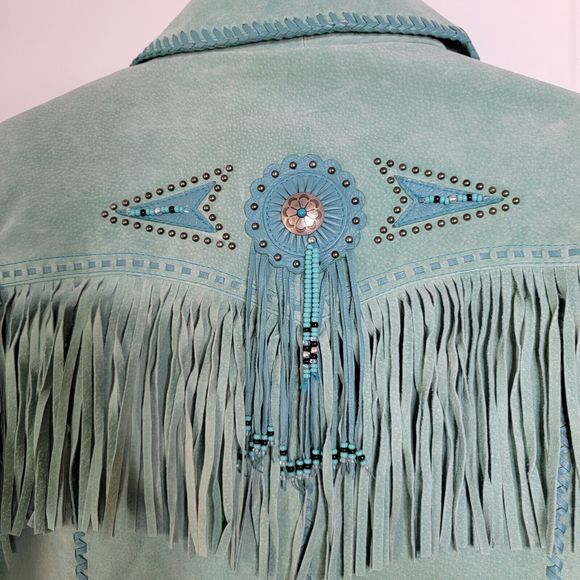 Women's SCULLY FRINGE & BEADED FAWN SUEDE LEATHER SHORT JACKET Snap Buttons LG - Picture 8 of 10